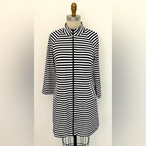 CAbi Jacket Dress French Terry Black & White Stripe 2-Way Zip Welt Pockets M